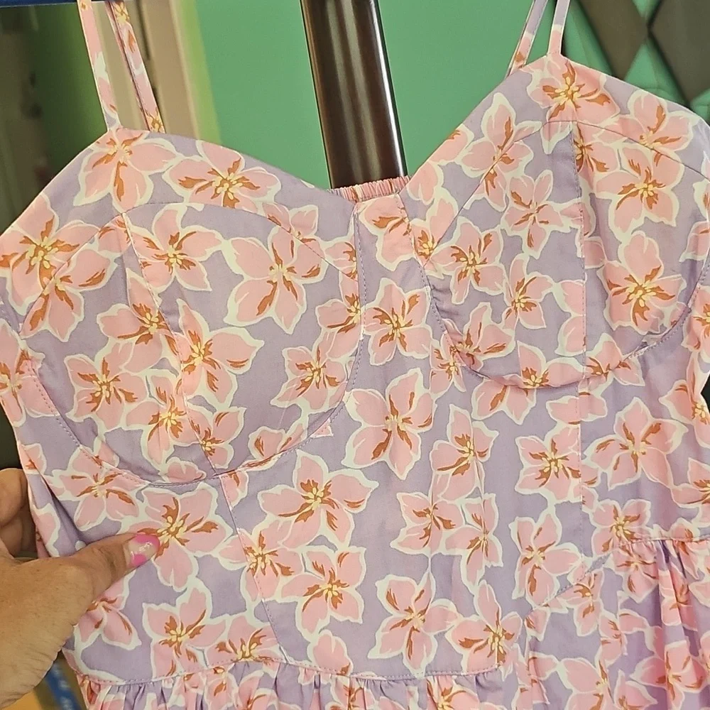 No Boundaries‎ Poplin Pink and Purple Floral Dress Size Large